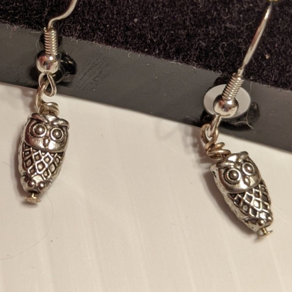 NEW OWL DANGLE EARRINGS Handmade Silver